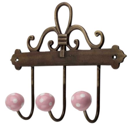 Pink White Dot Ceramic Iron Hooks